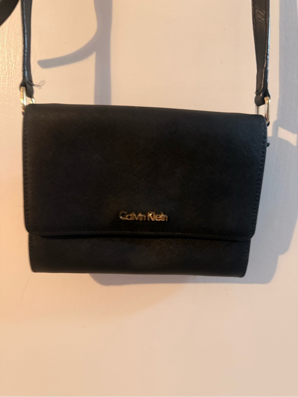 Calvin Klein Black Crossbody Flap Bag with Gold Logo